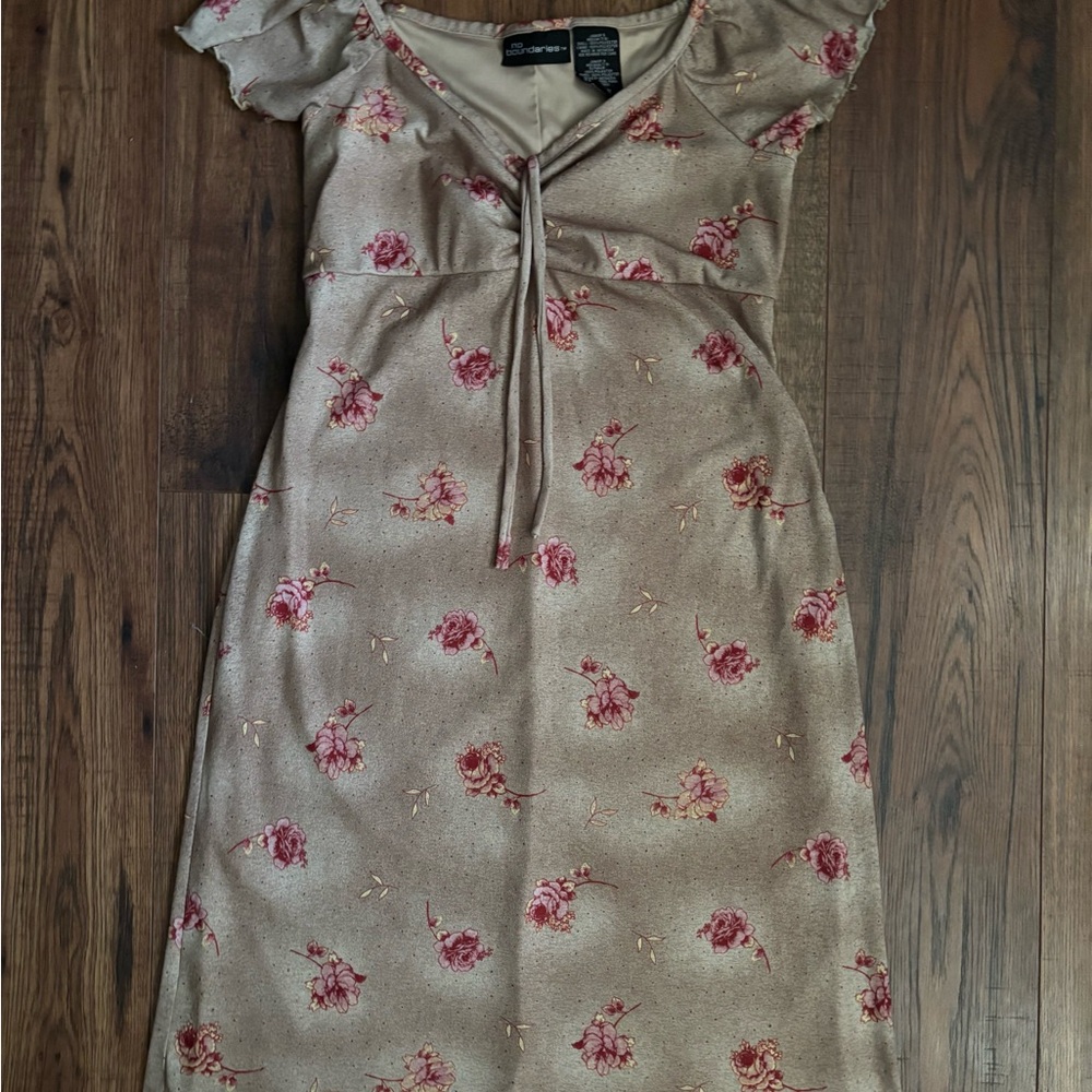 No Boundaries Beige Floral Midi Dress